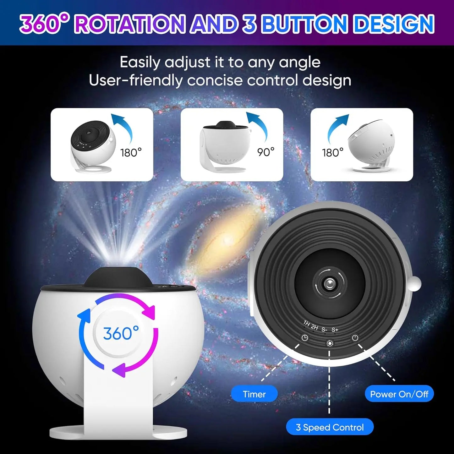 Galaxy Star Projector Night Light - 360° Rotating Planetarium Lamp for Magical Room Decor