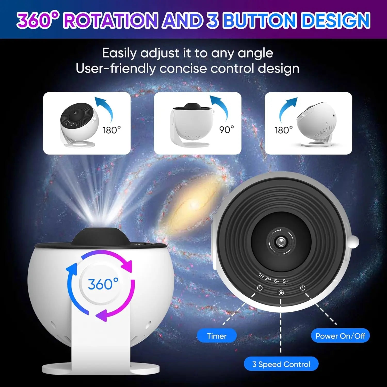 Galaxy Star Projector Night Light - 360° Rotating Planetarium Lamp for Magical Room Decor